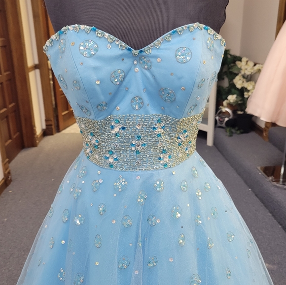 MORI LEE SPLASH BLUE BALLGOWN DRESS - Picture 3 of 11
